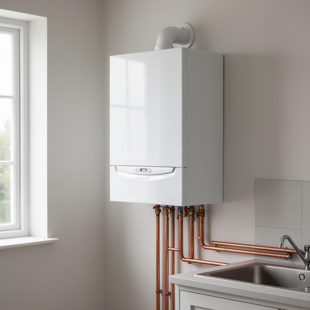 Newly installed wall-mounted combi boiler